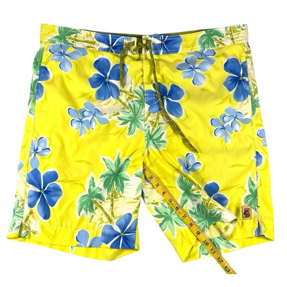 Tommy Bahama Swim Trunks Mens XL Yellow Floral Palm Floral Mesh Lining Board Sho